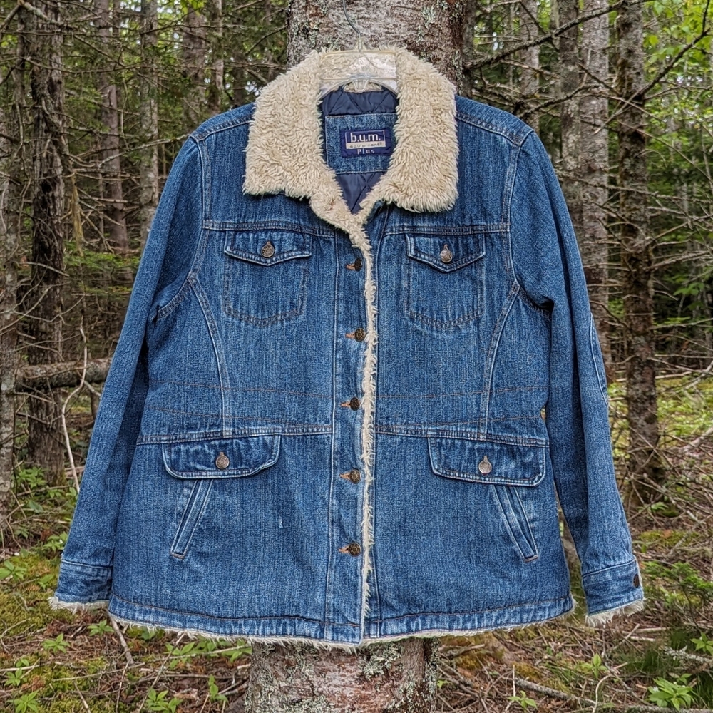 B.U.M. Vintage Women's Sherpa Lined Jean Trucker Jacket, size 2X